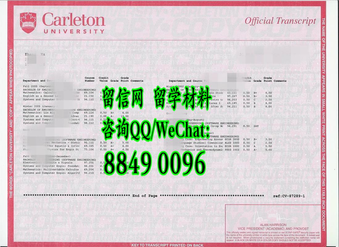 加拿大卡尔顿大学成绩单,Carleton University transcript