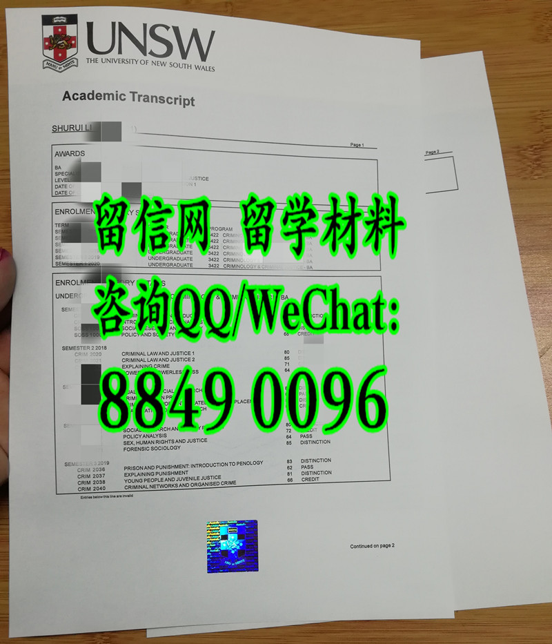 澳洲新南威尔士大学成绩单，University of New South Wales transcript