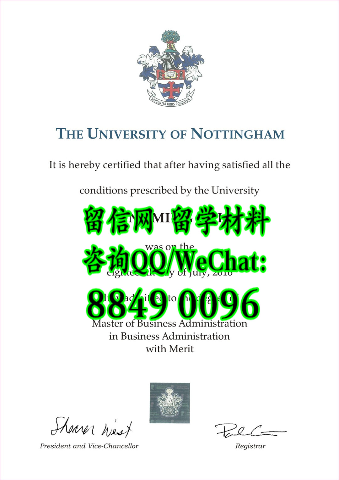 英国诺丁汉大学University of Nottingham毕业证，英国大学毕业证成绩单
